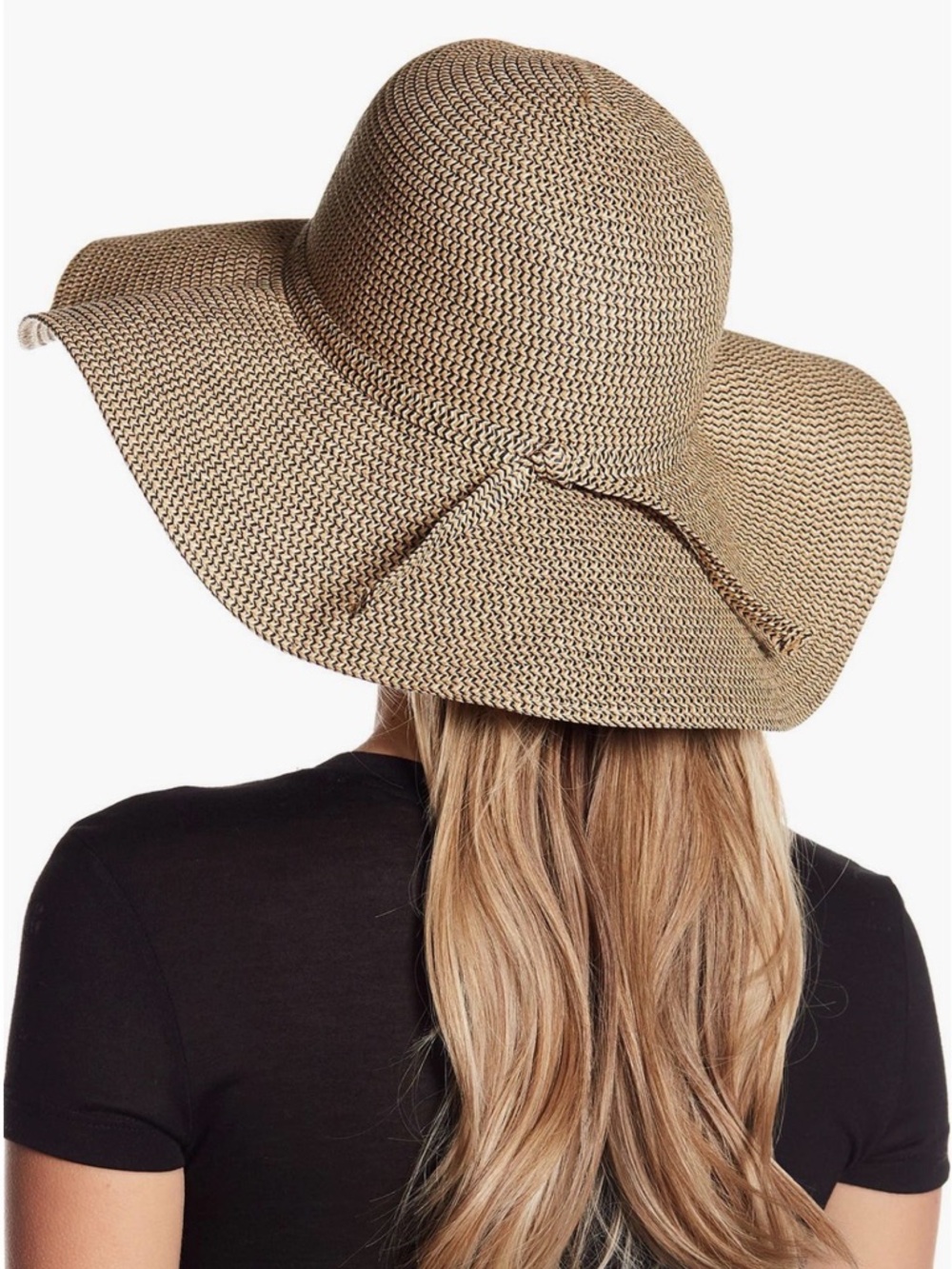 David and Young Floppy Wide Brim Sun Hat Packable Natural Boho Black & Cream